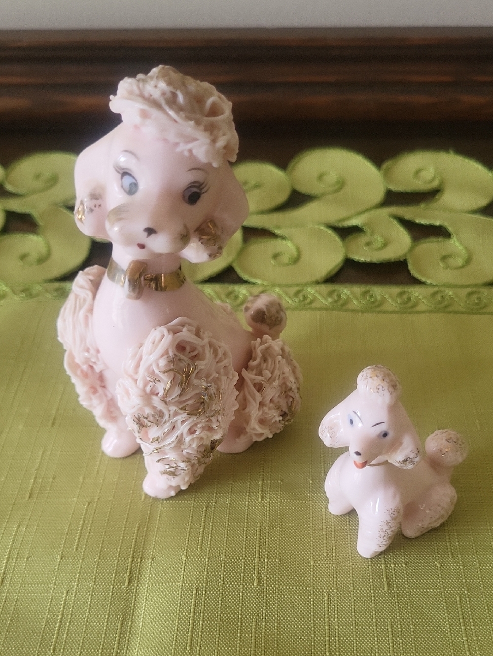 Mid-Century Pink Spaghetti Ceramic Poodle Figurines